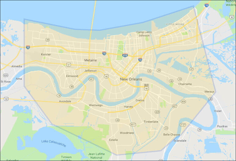 Plumbing Service Area Map-National Economy Plumbers New Orleans LA