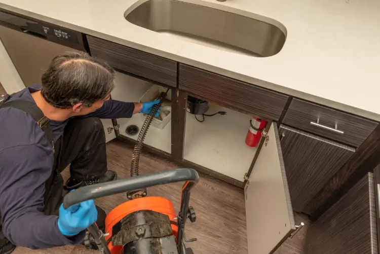 How to unclog a drain that DIY cannot fix: a licensed New Orleans plumber clearing a clogged drain with a powered drum auger